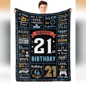 Happy 21st Birthday Black and White Blanket